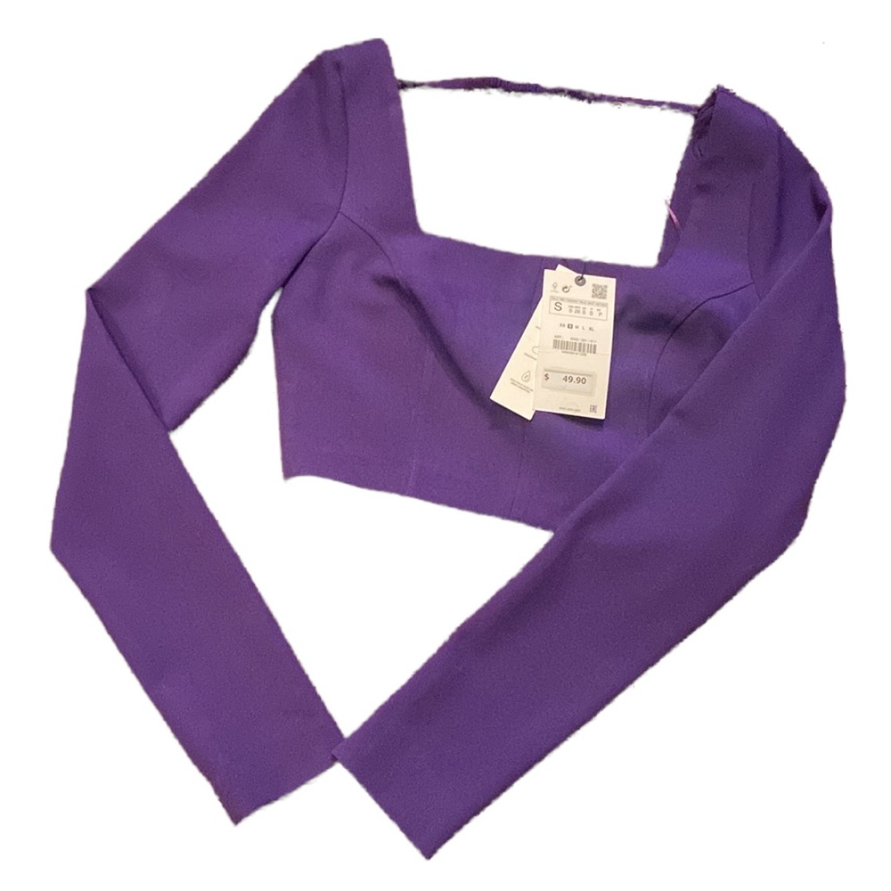 NWT Zara long sleeve purple princess neck crop top S